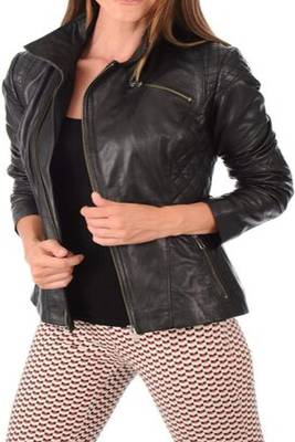 women's black premium lambskin leather jacket adjustable belted waist stylish 2