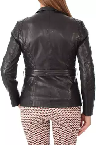 women's black premium lambskin leather jacket adjustable belted waist stylish