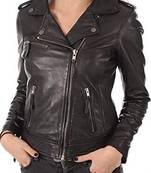 women's black premium lambskin leather jacket asymmetrical zip closure distinctive
