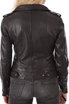 women's black premium lambskin leather jacket asymmetrical zip closure distinctive 2