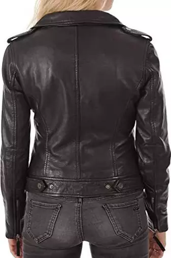 women's black premium lambskin leather jacket asymmetrical zip closure distinctive