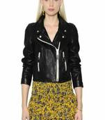 women's black premium lambskin leather jacket asymmetrical zip closure luxury