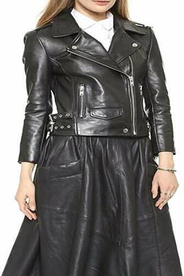 women's black premium lambskin leather jacket asymmetrical zip closure deluxe 1