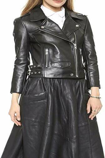 women's black premium lambskin leather jacket asymmetrical zip closure deluxe