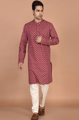 Men's floral printed cotton straight  kurta
