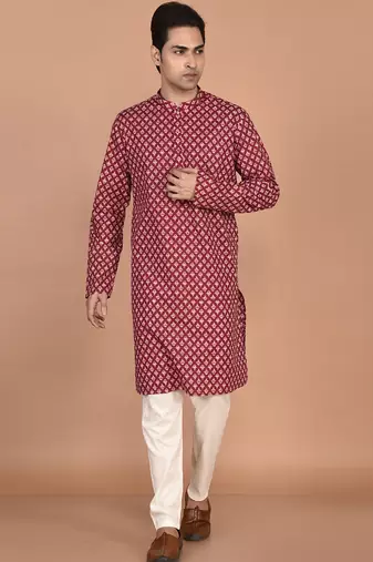 Men's floral printed cotton straight  kurta