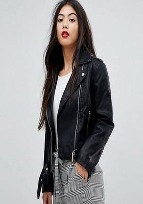 women's black premium lambskin leather jacket adjustable belted waist authentic 1