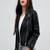Women's black  lambskin leather jacke- staright zipper detail & waist belt style