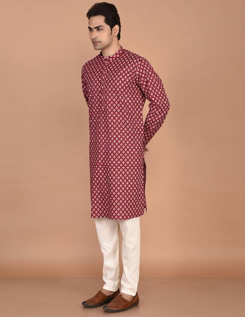 Men's floral printed cotton straight  kurta