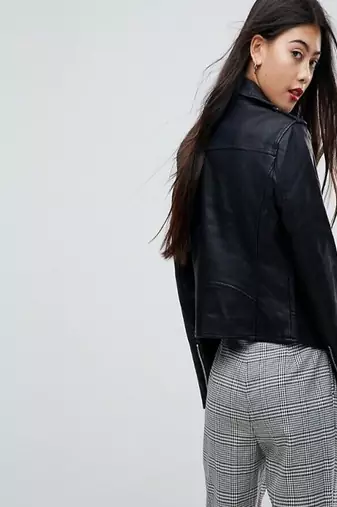 women's black premium lambskin leather jacket adjustable belted waist authentic