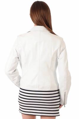 women's white lambskin leather jacket classic zip up style genuine 2