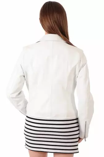 women's white lambskin leather jacket classic zip up style genuine