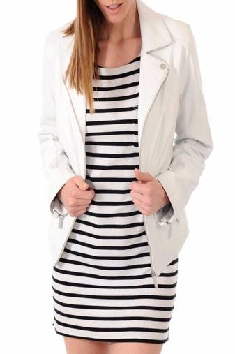 women's white lambskin leather jacket classic zip up style genuine