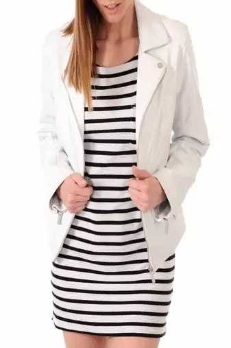 women's white lambskin leather jacket classic zip up style genuine