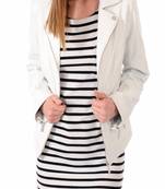 Women’s white  lambskin leather jacke- staright zipper detail & button  style