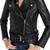 Women’s black  lambskin leather jacket -asymmetrical  zipper detail & waist belt style