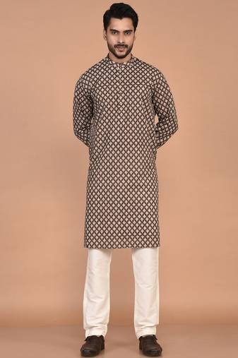 Men's floral printed cotton straight  kurta