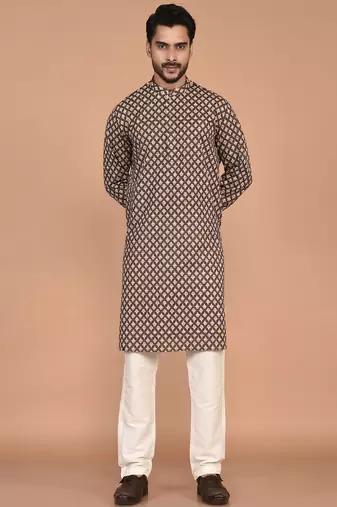 Men's floral printed cotton straight  kurta