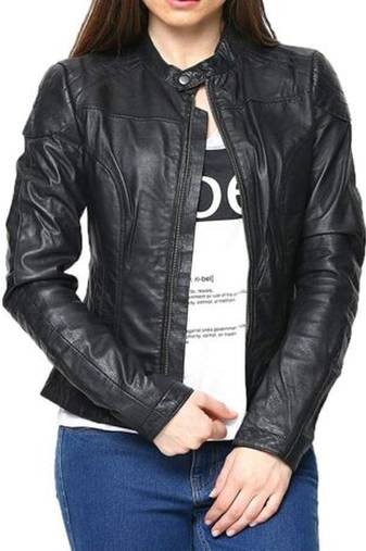 women's black lambskin leather jacket classic zip up style premium stylish