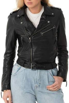 women's black premium lambskin leather jacket asymmetrical zip closure select 1
