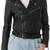 Women’s black  lambskin leather jacket -asymmetrical  zipper detail & waist belt style