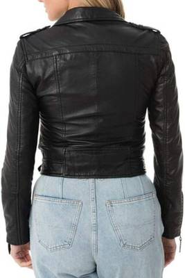 women's black premium lambskin leather jacket asymmetrical zip closure select 2