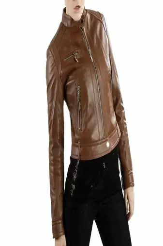 women's brown premium lambskin leather jacket asymmetrical zip closure modern