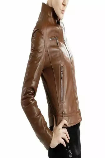 women's brown premium lambskin leather jacket asymmetrical zip closure modern