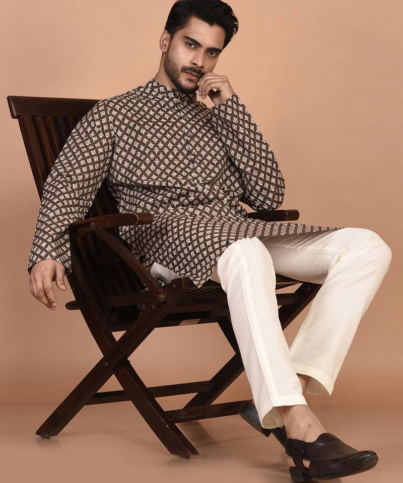Men's floral printed cotton straight  kurta