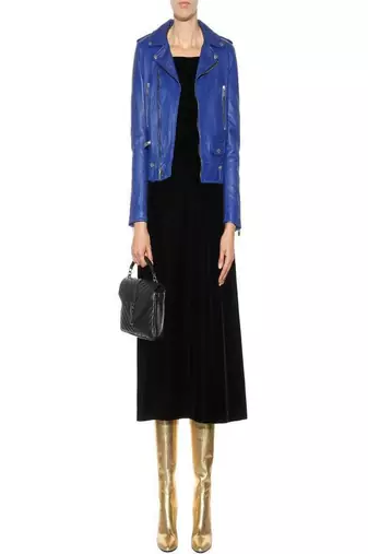 women's blue premium lambskin leather jacket asymmetrical zip closure