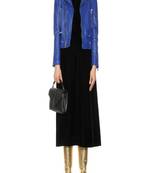 Women’s blue lambskin leather jacket -asymmetrical zipper detail stylish look