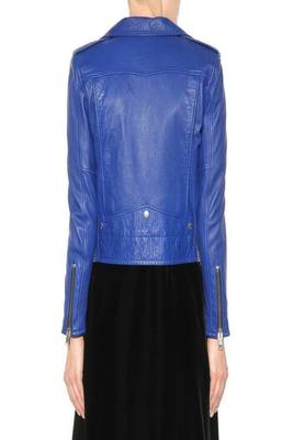 women's blue premium lambskin leather jacket asymmetrical zip closure 2