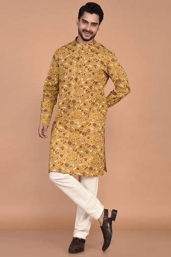 Men's floral printed cotton straight  kurta