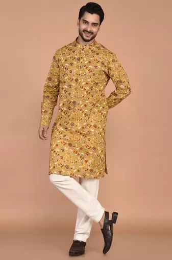 Men's floral printed cotton straight  kurta