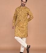 Men's floral printed cotton straight  kurta