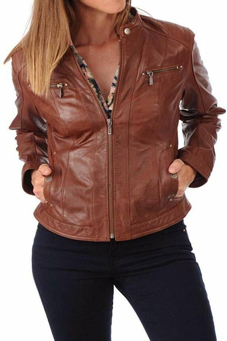 Women’s dark brown lambskin leather jacket
