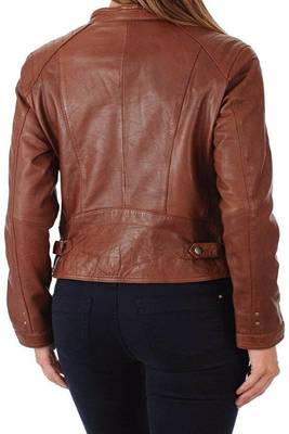 women's dark brown lambskin leather jacket classic zip up style 2