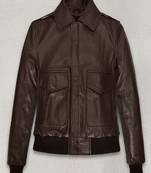 Women’s dark brown lambskin leather jacket -2 envelope pocket & ribb cuff look
