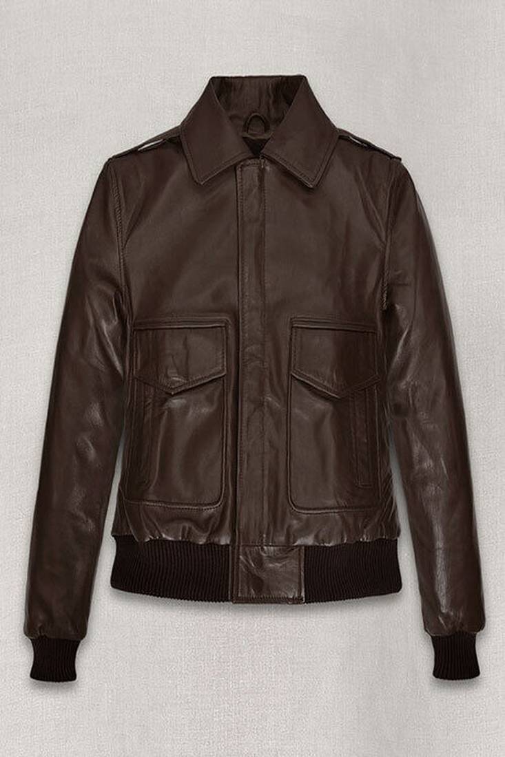 Women’s dark brown lambskin leather jacket -2 envelope pocket & ribb cuff look
