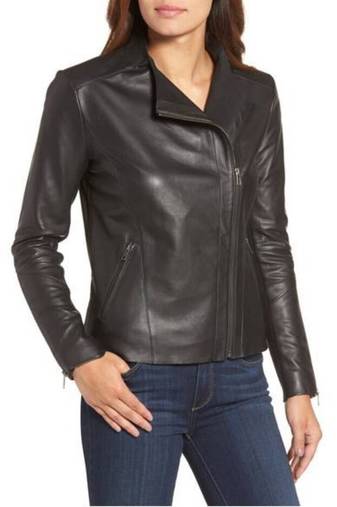 women's black lambskin leather jacket classic zip up style premium genuine