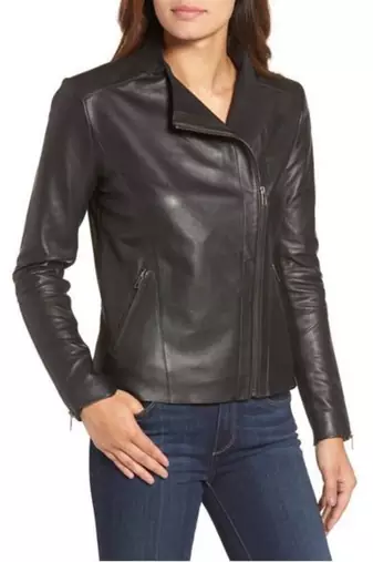 women's black lambskin leather jacket classic zip up style premium genuine