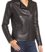 Women’s black lambskin leather jacket -cross zipp & 2 pocket style