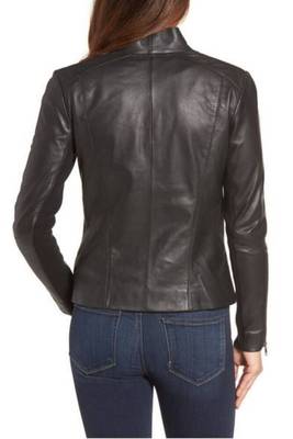 women's black lambskin leather jacket classic zip up style premium genuine 2