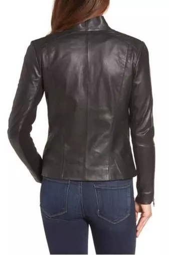 women's black lambskin leather jacket classic zip up style premium genuine