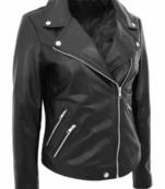 Women’s black lambskin leather jacket -asymmetrical zipper detail stylish look