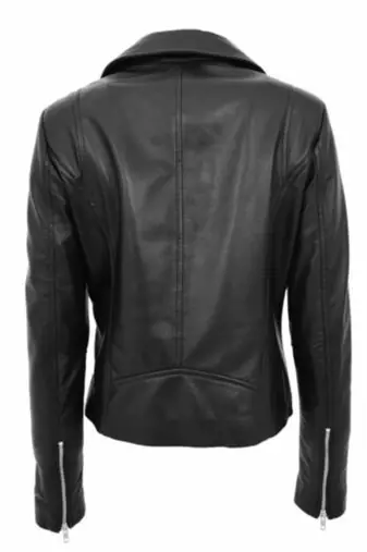 women's black premium lambskin leather jacket asymmetrical zip closure signature