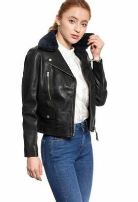 women's black premium lambskin leather jacket asymmetrical zip closure unique 1
