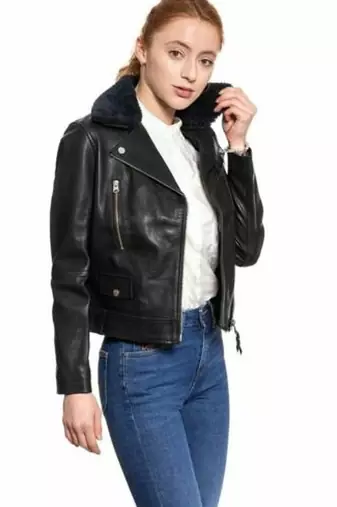 women's black premium lambskin leather jacket asymmetrical zip closure unique