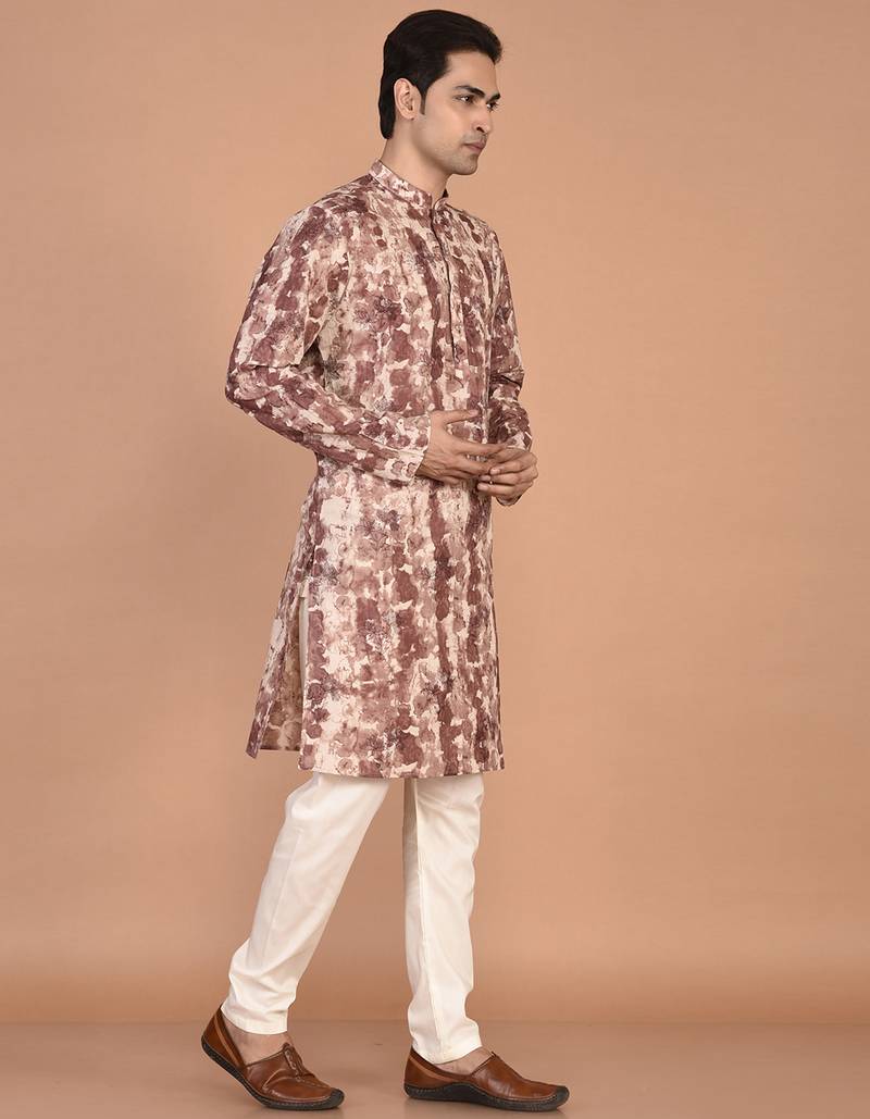 Men's abstract printed straight cotton kurta