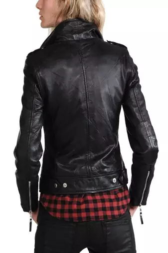 women's black premium lambskin leather jacket asymmetrical zip closure special